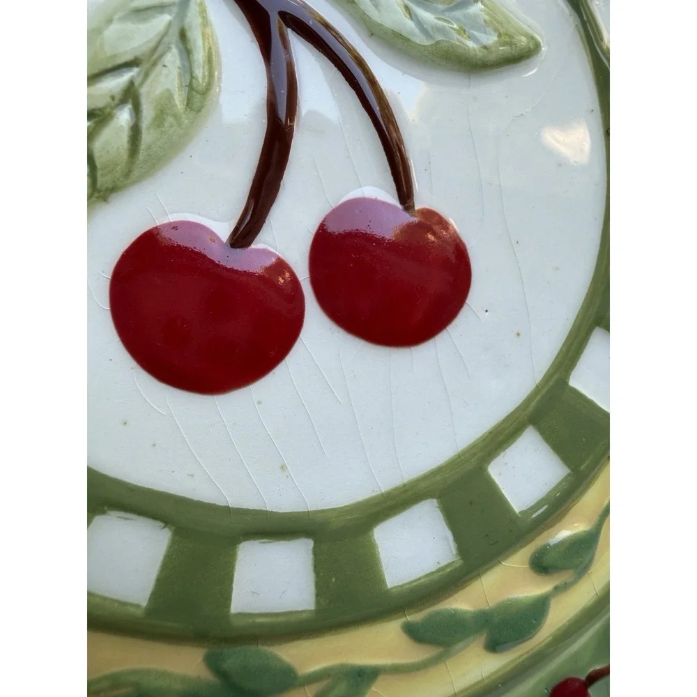 Mary Engelbreit Cherries Pie Deep Dish Plate Large Vintage 1998 Cottagecore‎
